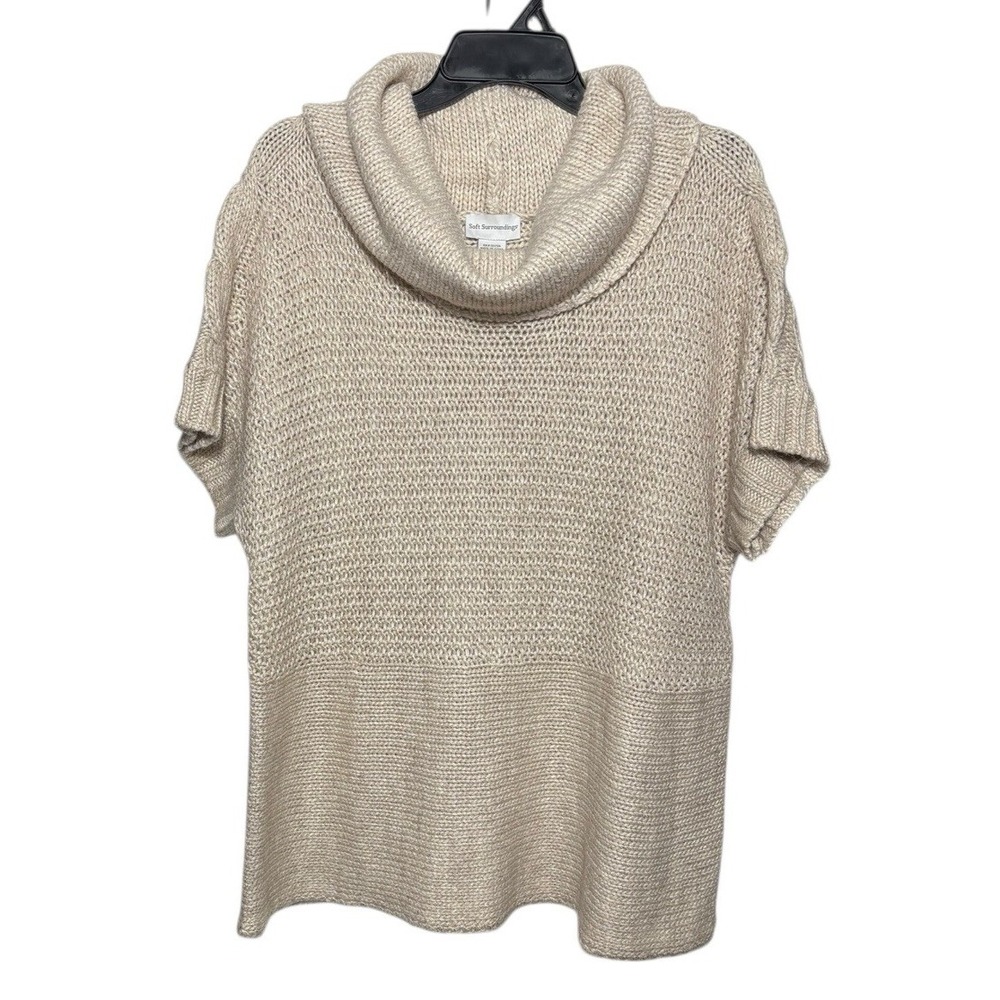 Soft Surroundings Cowl Neck Wool Blend‎ Short Sleeve Sweater Size 1X Metallic